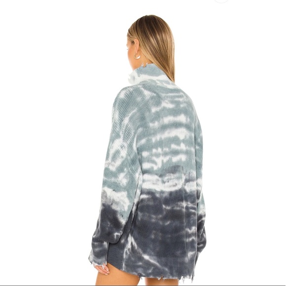 Young Fabulous & Broke Distressed Sweater Blue Tie Dye Oversized Mock Neck Tunic - Picture 3 of 16